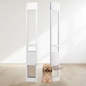 VEVOR Hondenluik voor Schuifdeuren 1927-2049 mm Hoogte Verstelbare Hondenluik Schuifdeuren, Gehard Glazen Huisdierluik met Aluminium Frame & Scharnierconstructie, Klep en Slot voor Kleine Honden