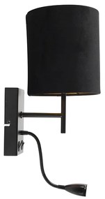 Art Deco wandlamp zwart met velours kap - Stacca