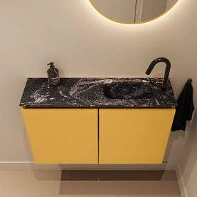 Mondiaz Ture DLux toiletmeubel 80cm ocher met wastafel lava rechts met kraangat