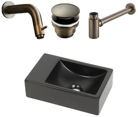 Plieger Houston fonteinset met zwarte fontein links en verouderd messing inbouwkraan