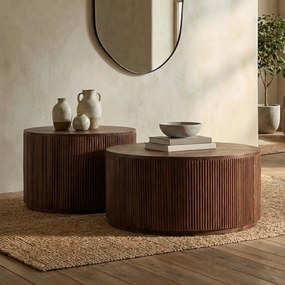 Ronde Salontafel Set Ribbel Hout