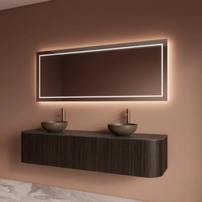 Gliss Design Alluro badmeubel ribbelfront met ronding links/rechts 180cm ebony en zwart leisteen toppaneel