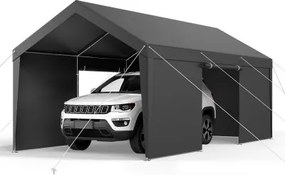 VEVOR Carport, 3,05 x 6,09 x 2,87 m Autohoes, Tentgarage met verwijderbare zijwanden en deur, Garagetent Autooverkapping, Autoluifel, UV-bestendig, All-Season Bescherming voor Auto &amp; Boot, Grijs