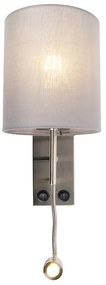 Moderne wandlamp staal met katoenen grijze kap - Stacca