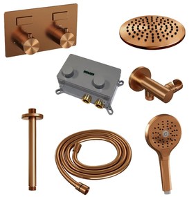 Brauer Copper Edition thermostatische inbouw regendouche met 3 standen handdouche, plafondarm en hoofddouche 20cm set 59 koper geborsteld PVD