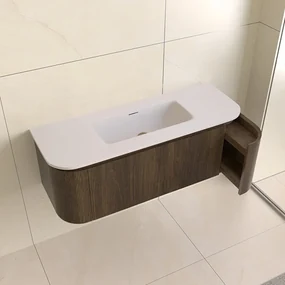 Lambini Designs Eleganza rond badmeubel 120cm dark walnut met ribbelfront en wastafel zonder kraangat
