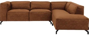 Goossens Bank Calvin cognac, micro leer, 2,5-zits, modern design met ligelement rechts