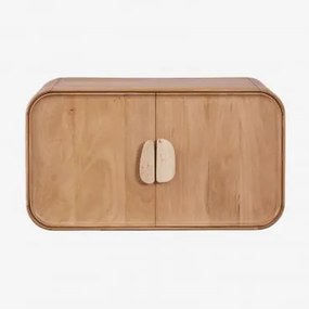 Hangend Badkamermeubelset 95x45 Cm Van Mangohout En Natuurlijke Kivalina-steen Zonder Wastafel & Spiegelloze & Zonder Kraan & Travertijn - Mangohout -
