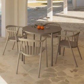 Ronde Tafelset Ø110 Cm In Aluminium Elton En 4 Stapelbare Tuinstoelen In Polypropyleen Ivor Moka Bruin - Sklum