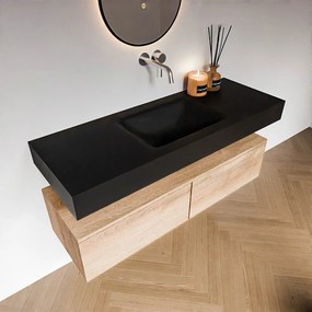 Zaro Alan badmeubel 130cm washed oak 2 lades met vrijhangende wastafel cloud midden zonder kraangat urban