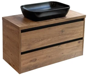 Sanicare Arda badkamermeubel 100cm arrano oak met zwarte waskom 60x40cm