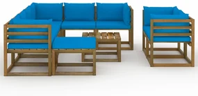 vidaXL 10-delige Loungeset met lichtblauwe kussens