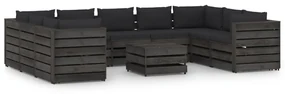 vidaXL 10-delige Loungeset met kussens grijs geïmpregneerd hout