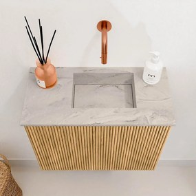 Mondiaz Joya DLux 50cm toiletmeubel oak met wastafel faye rechts zonder kraangat glace