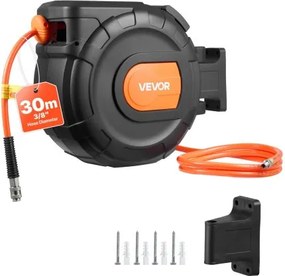 VEVOR persluchtslanghaspel, φ9,5 mm x 30 m PVC persluchtslang, 20 bar, gesloten slanghaspel met automatische oprolfunctie en 2 m toevoerkabel, 180° draaibare plafond-/wandbeugel