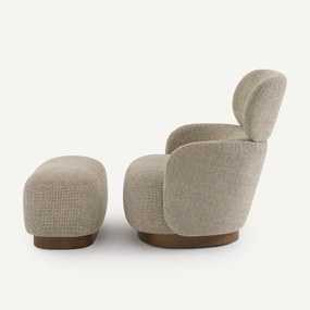 Draaifauteuil met voetensteun, gemêleerde stof en walnootfineer, JESPER