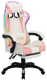 vidaXL Racestoel met RGB LED-verlichting kunstleer roze en wit