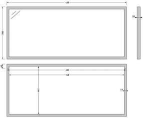 Brauer Onyx rechthoekige spiegel 160x70cm RVS geborsteld