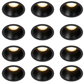Set van 12 moderne inbouwspots zwart GU10 35mm IP44 - Dept
