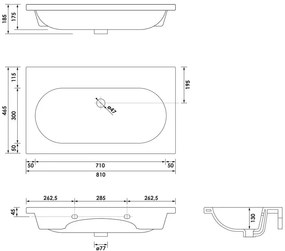 Brauer Moon wastafel keramiek 80cm zonder kraangat wit glans