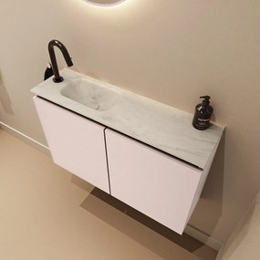 Mondiaz Ture DLux toiletmeubel 80cm rosee met wastafel opalo links met kraangat