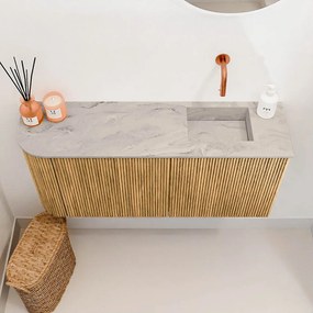 Mondiaz Joya DLux 90cm toiletmeubel ronding links oak met wastafel faye rechts zonder kraangat glace