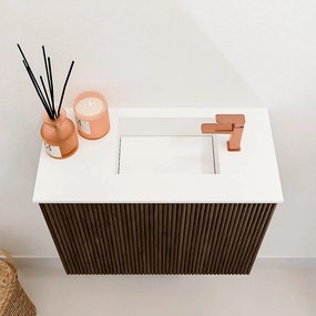 Mondiaz Joya 50cm toiletmeubel walnut met wastafel faye rechts 1 kraangat talc