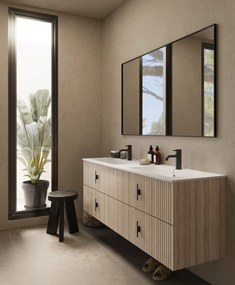 Muebles Avila badmeubel ribbelfront 160cm naturel eiken met dubbele wastafel met kraangaten