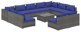 vidaXL 12-delige Loungeset met kussens poly rattan grijs