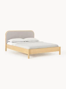 Houten bed Jones met hoofdeinde van bouclé