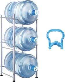 VEVOR 3-laags waterkanhouder, 5-gallon waterfleshouder, enkellaags waterflesrek voor 3 flessen, robuust waterkanrek voor keuken, kantoor, woonkamer, zilver