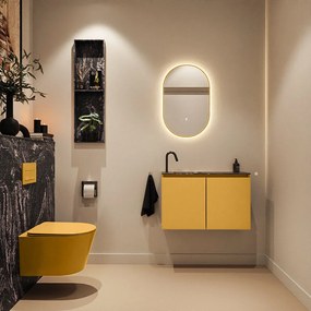 Mondiaz Ture DLux toiletmeubel 80cm ocher met wastafel lava links met kraangat