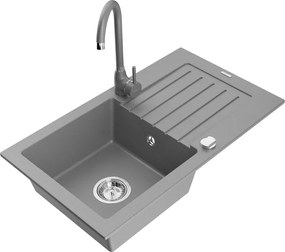 Mexen Pablo granieten spoelbak 1-comprtiment met afdruiprek en keukenmengkraan Telma, grijs - 6510-71-670200-71