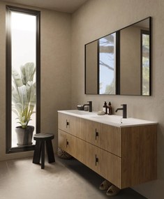 Muebles Avila badmeubel ribbelfront 160cm warm eiken met dubbele wastafel met kraangaten
