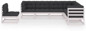 vidaXL 7-delige Loungeset met kussens massief grenenhout wit