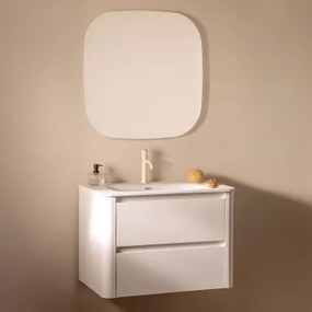 Egerton Zwevend Houten Badkamermeubelset Met Geïntegreerde Wastafel Wit & Vierkant Led En Anticondens 75x75 Cm Riben & Tapioca Beige - Sklum