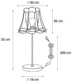 Retro tafellamp messing met Granny frame zwart 30 cm - Kaso Retro Minimalistisch E27 Draadlamp rond Binnenverlichting Lamp