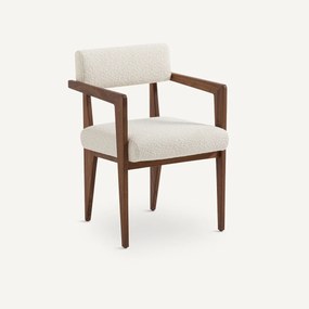 Tafelfauteuil in notenhout in bouclé stof, Izag