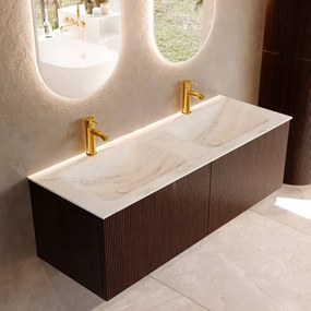 Mondiaz Kurve-dlux 130cm badmeubel ruby met 2 lades en wastafel leaf dubbel 2 kraangaten opalo
