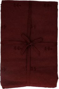 Tafelkleed, GOTS bio-katoen, wijnrood, geborduurde takjes, 145 x 350 cm