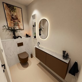 Mondiaz Ture DLux toiletmeubel 120cm rust met wastafel opalo links met kraangat