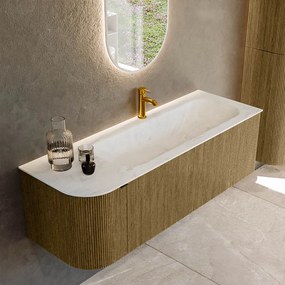 Mondiaz Kurve-dlux 135cm badmeubel ronding links dusk met 1 lade en deur en wastafel big medium kraangat rechts opalo