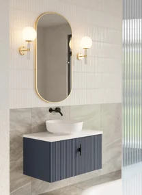 Muebles Ezra badmeubel ribbelfront 80cm marine blauw met wit toppaneel en waskom