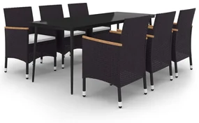 vidaXL 7-delige Tuinset met kussens poly rattan en glas