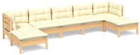 vidaXL 7-delige Loungeset met crèmekleurige kussens grenenhout