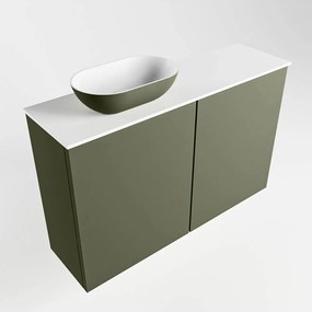 Mondiaz Fowy toiletmeubel 80cm army met legergroene waskom links en kraangat