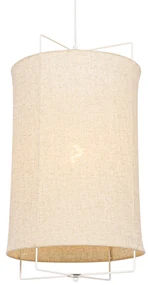 Stoffen Design hanglamp wit met beige kap - Rich Design E27 cilinder / rond Binnenverlichting Lamp