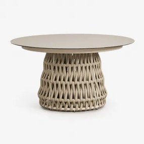 Ronde Eettafel Ø140 Cm Van Keramiek En Gevlochten Touw Tevary Tapioca Beige - Sklum