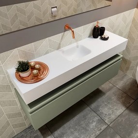 Mondiaz Andor toiletmeubel 120cm army met witte wastafel midden zonder kraangat