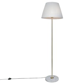 Retro vloerlamp messing met Plisse kap crème 45 cm - Kaso